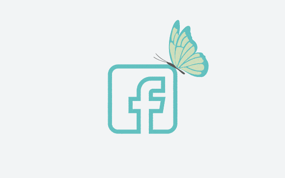 Facebook Icon mit animiertem Schmetterling